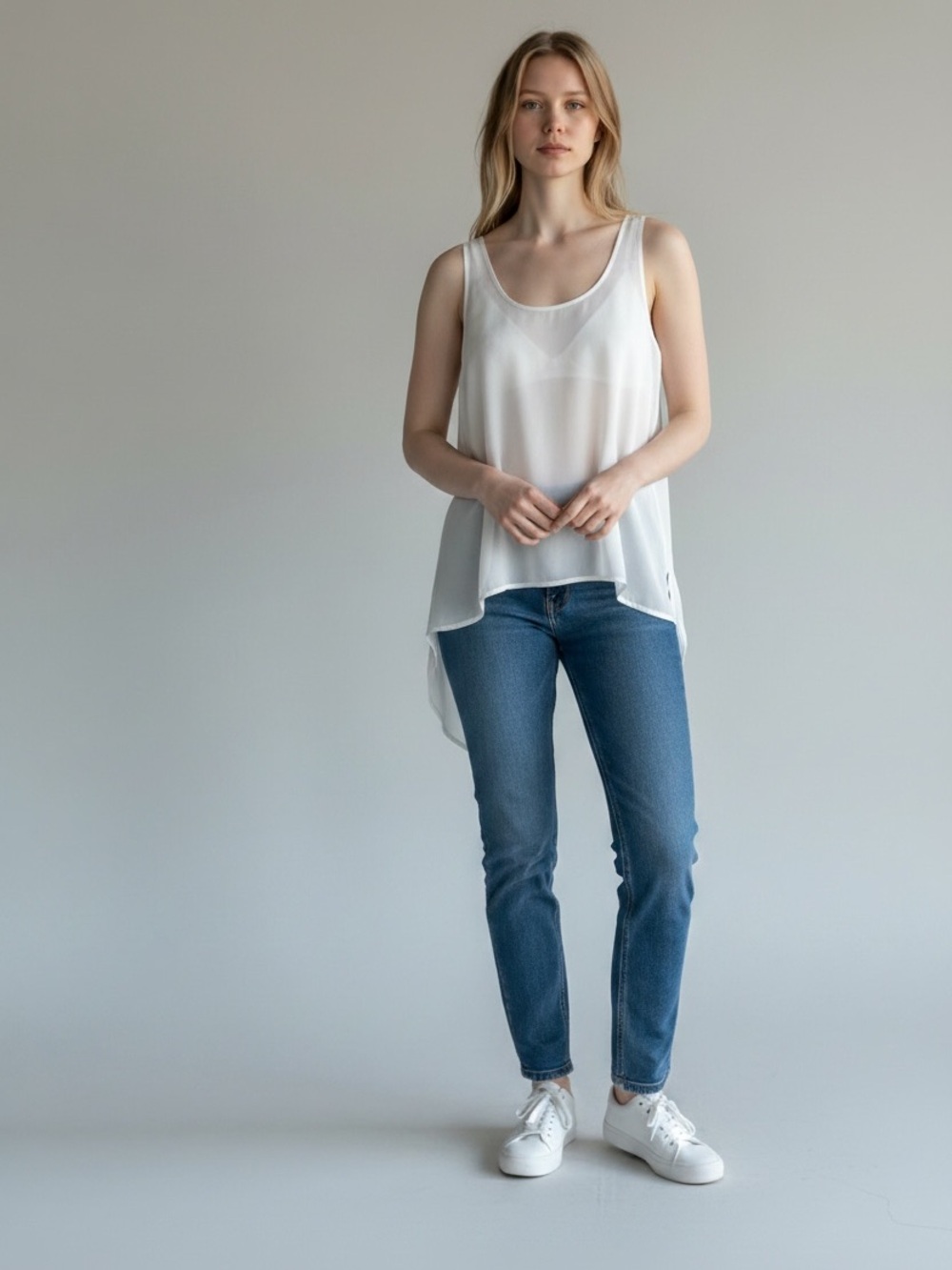 BP Cream Hi-Low Camisole Sleeveless Top